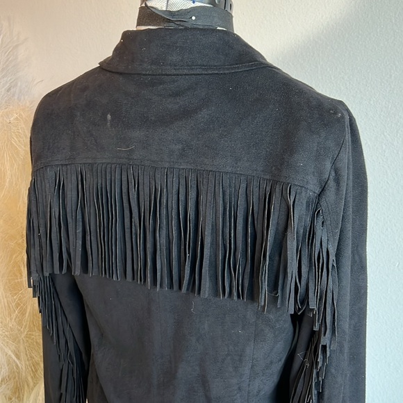 Black fringe faux suede moto jacket - Picture 9 of 10